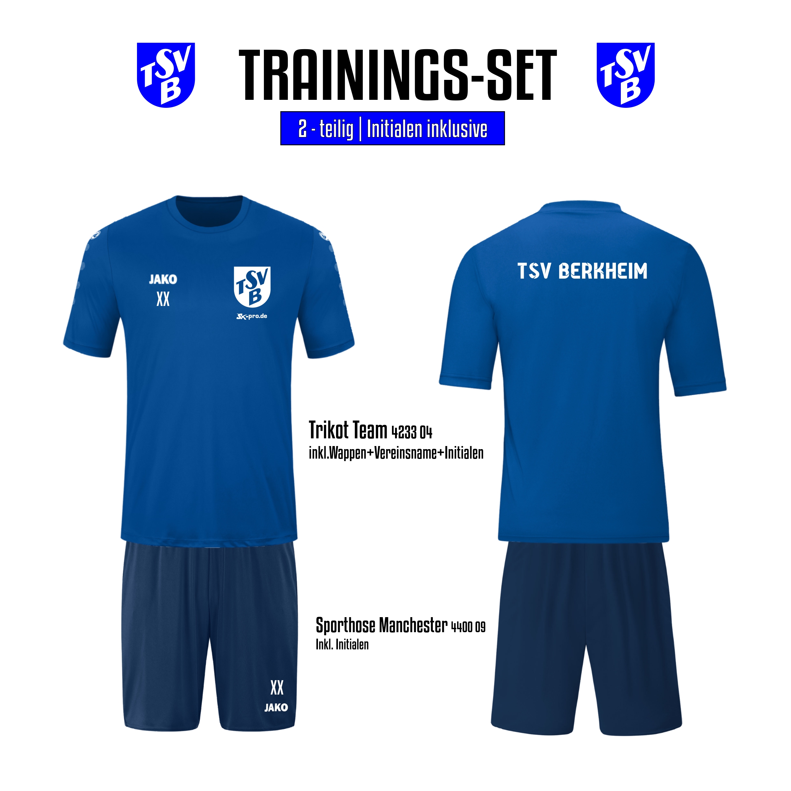 Trainings-SET Erwachsene inkl. Wappen, Vereinsname (Initialen optional)